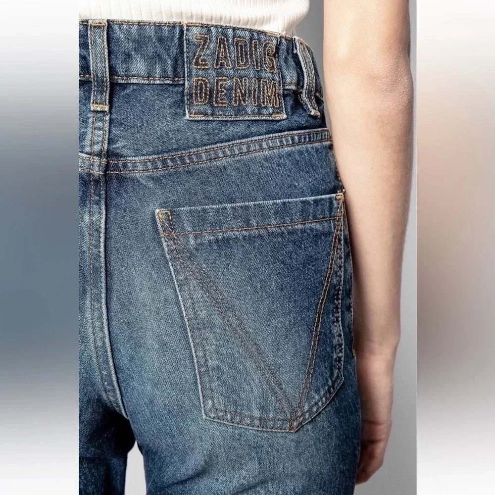 Zadig & Voltaire Jane B Blue Flare Denim Jeans Two Tone Flare High Waisted 80’s